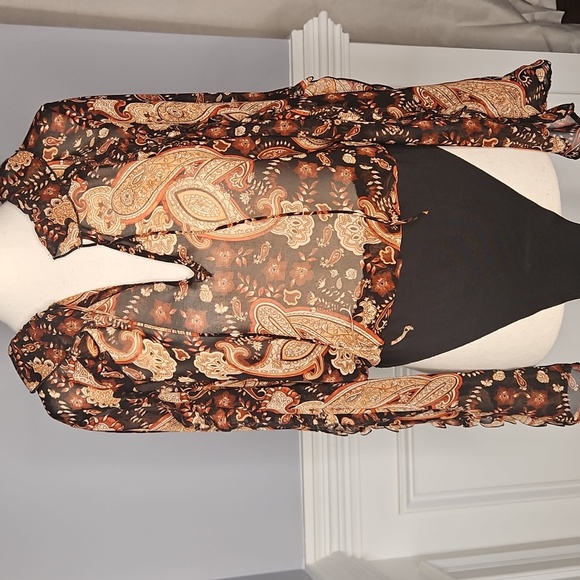 Zara Women's Paisley Semi-Sheer Ruffled Bodysuit - Picture 6 of 15